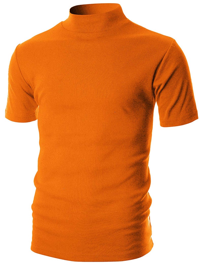 Ohoo Mens Short Sleeve Mock Turtleneck Basic Tops Lightweight Slim Fit Cotton Pullover Sweater / DCT105-ORANGE-M - Image 1